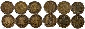 ESTADO ESPAÑOL (1936-1975). Conjunto formado por 6 monedas de 1 Peseta de 1947 (*48, 49, 51, 54, 56 y 60). Ninguna pieza repetida. Diferentes estados ...