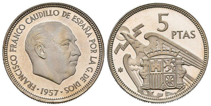 ESTADO ESPAÑOL (1936-1975). 5 Pesetas (Ni. 5,75g/23mm). 1957 *75. Madrid. (Cal-2...