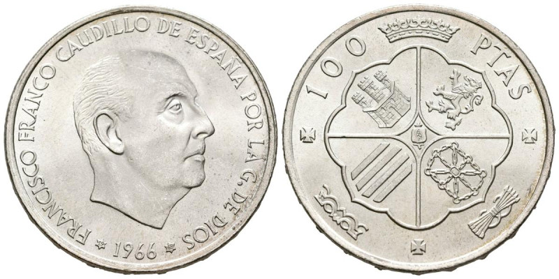 ESTADO ESPAÑOL (1936-1975). 100 Pesetas. (Ar. 18,99g/34mm). 1966 *19-68. Madrid....