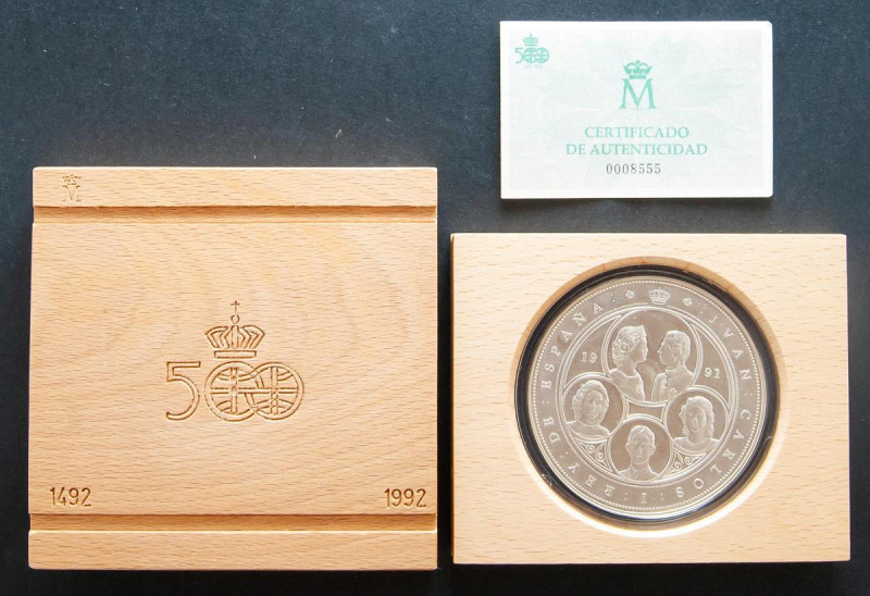 JUAN CARLOS I. (1975-2014). 10000 Pesetas. (Ar. 168,75g/73mm). V Centenario. 199...