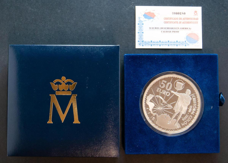 JUAN CARLOS I (1975-2014). 50 Euros (Ar. 168,75g/73mm). V Centenario Cristóbal C...