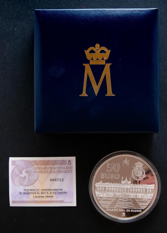 JUAN CARLOS I (1975-2014). 50 Euros. (Ar. 168,75g/73mm). 75 Aniversario de S. M....