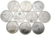 Conjunto de 10 monedas en plata de 2000 Pesetas y 12 Euros acuñadas durante el reinado de Juan Carlos I. Solo una de las piezas está repetida. Varieda...