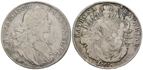 ALEMANIA, Maximiliano José III. Baviera. 1 Taler (Ar. 27,62g/41mm). 1765. Amberg. A. (Km#519). BC+. Rayas en reverso.
