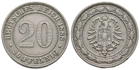 ALEMANIA. 20 Pfennig (Cu.Ni. 6,03g/23mm). 1888. Berlín A. (Km#9.1). MBC+.