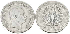 ALEMANIA. 2 Mark (Ar. 10,80g/28mm). 1877. Darmstadt H. Imperio Alemán. (Km#269). MBC-.