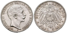 ALEMANIA . 3 Mark (Ar. 16,67g/33mm). 1912. Berlín A. Guillermo II. (Km#527). EBC+. Preciosa pieza.