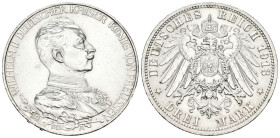 ALEMANIA. 3 Mark (Ar. 16,64g/33mm). 1913. Berlín A. Imperio Alemán. Guillermo II. (Km#535). EBC. Limpiada. Bonita pieza.