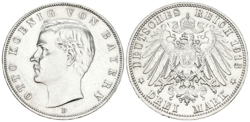 ALEMANIA. 3 Mark (Ar. 16,66g/33mm). 1913. Munich D. Imperio Alemán. Otón I. (Km#...