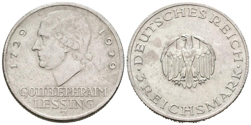 ALEMANIA. 3 ReichsMark (Ar. 14,99g/30mm). 1929. República de Weimar. Hamburgo J....