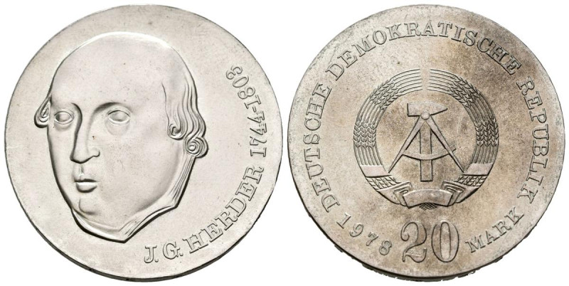 ALEMANIA. 20 Mark (Ar. 21,02g/33mm).1978. RDA. 175 Aniversario de la Muerte de J...