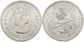 BERMUDA. 1 Crown (Ar. 28,40g/39mm). 1959. 350 Aniversario de la Fundación de la Colonia. (Km#13). SC.