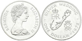BERMUDA. 1 Dollar (Ar. 28,42g/38mm). 1972. Elizabeth II. Bodas de plata. (Km#22.a). SC-.