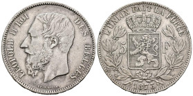BÉLGICA. 5 Francos (Ar. 24,83g/37mm). 1873. Leopoldo II. (Km#24). MBC.