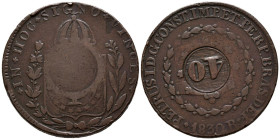BRASIL. 80 Reis (Ae. 28,04g/39mm). 1830. Río de Janeiro R. Pedro I. Contramarca 1835 para circular como 40 Reis (De Mey 421). (Km#444.1). MBC.