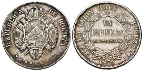BOLIVIA. 1 Boliviano (Ar. 24,87g/36mm). 1872. Potosí. (Km#160). MBC.