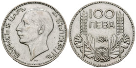 BULGARIA. 100 Leva. (Ar. 19,90g/34mm). 1934. Boris III. (Km#45). MBC+.