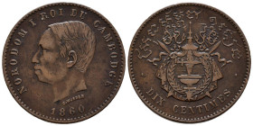 CAMBOYA. 10 Céntimos (Ae. 10,05g/30mm). 1860. Norodom I. (Km#XM3). MBC.