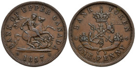 CANADA. 1 Penny Token. (Ae. 15,42g/33mm). 1857. Bank of Upper. (Km# Tn3). MBC+.