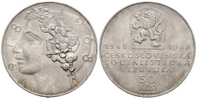 CHECOSLOVAQUIA. 50 Korun (Ar. 20,07g/37mm). 1968. 50 Aniversario de la Independencia. (Km#65). EBC. Escasa.