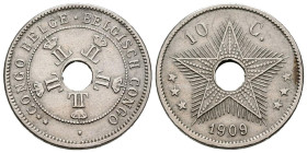 CONGO (Belga). 10 Céntimos (Cu-Ni. 3,96g/22mm). 1909. Bruselas. Leopoldo II. (Km#13). MBC+.