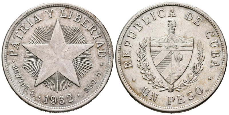 CUBA. 1 Peso (Ar. 26,75g/38mm). 1932. (Km#15.2). MBC+.