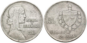 CUBA. 1 Peso (Ar. 26,62g/38mm). 1934. (Km#22). MBC-.