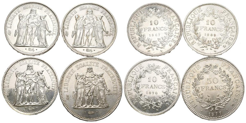 FRANCIA. Mágnifico conjunto formado por 4 monedas de plata (3 de 10 y 1 de 50 Fr...