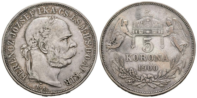 HUNGRIA. 5 Coronas (Ar. 23,84g/36mm). 1900. (Km#488). MBC.