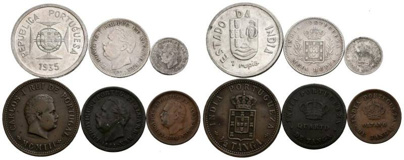 INDIA (Portuguesa). Interesante conjunto de 6 monedas de diferentes valores, fec...