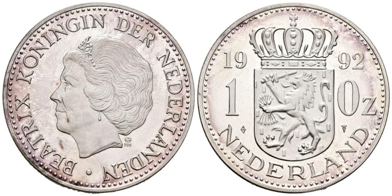 PAÍSES BAJOS. 1 Onza (Florín). (Ar. 31,37g/40mm). 1992. Reina Beatrix. Prueba. (...