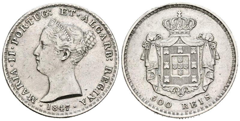 PORTUGAL. 500 Reis (Ar. 14,77g/30mm). 1847. D. María II. (Gomes 39.13). MBC+.