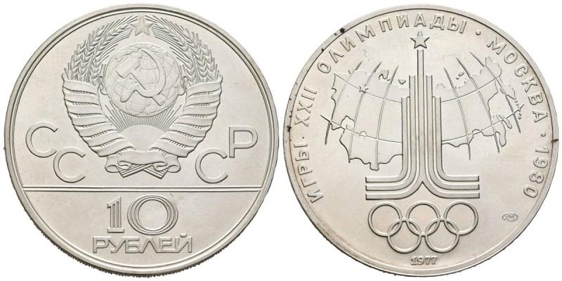 RUSIA (URSS). 10 Rublos. (Ar. 33,41g/39mm). 1977. Juegos Olímpicos de Moscú 1980...