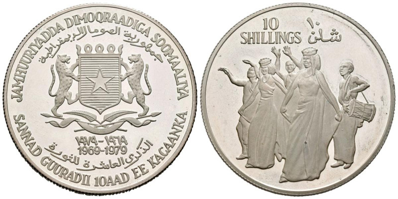 SOMALIA. 10 Shillings (Ar. 28,03g/39mm). 1979. 10 Aniversario de la República. B...