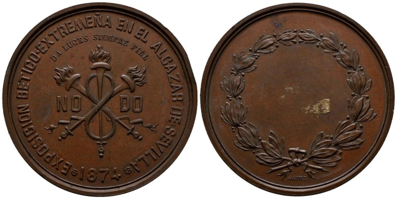 CENTENARIO DE LA PESETA. (Ae. 73,10g/53mm). 1874. Sevilla. Exposición Bético-Ext...