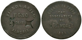 TIENDA-ASILO, Almería. 10 Céntimos. (Ae. 9,87g/30mm). 1886. MBC. Resello 5""