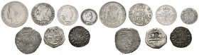 Conjunto de 7 monedas de plata de la Epoca Medieval hasta el Centenario de la Peseta. A EXAMINAR.