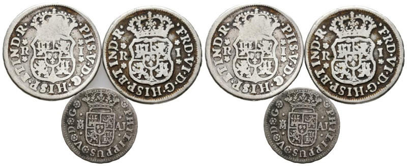 MONARQUÍA ESPAÑOLA. Bonito conjunto de 3 piezas en plata (2 de 1 Real Columnario...