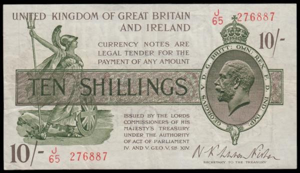 Ten Shillings Warren Fisher 1922 T30 J/65 276887 GVF

Estimate: GBP 50 - 80