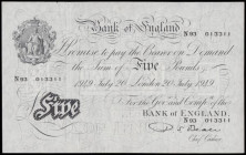 Five Pounds Beale July 20 1949 London N93 013311 B270 EF or better

Estimate: GBP 120 - 220