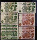 One Pound O'Brien 1955 B273 (3) consecutive numbers D07K 0000169, 170 and 171 Unc or near so along with B284 (2) consecutives B55N 308195 and 196 AU-U...