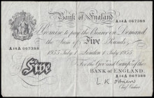 Five Pounds O'Brien July 1 1955 B276 A14A 067388 VF

Estimate: GBP 100 - 120