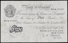 Five Pounds O'Brien November 29 1955 B276 B44A 016421 GVF-EF

Estimate: GBP 150 - 180