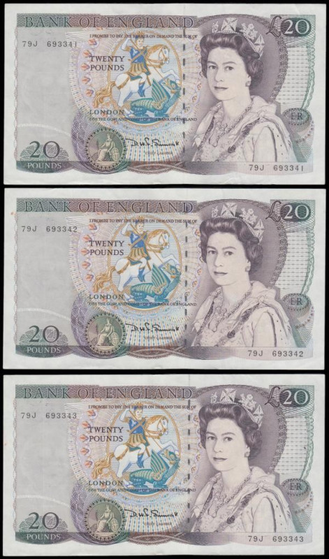 Twenty Pounds Somerset B351 issued 1984 (3) a consecutive numbers 79J 693341-343...