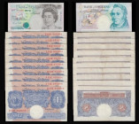 Five Pounds Gill 1990 B357 A48 prefix AU, One Pounds Peppiatt Blue 1940-48 B249 (10) average VF, O'Brien, Hollom and Fforde one of each B282, B288 and...