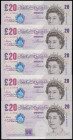 Twenty Pounds Lowther QE2 & Sir Edward Elgar 1999 issues B386 issues (5) serial numbers AH44 809587 through AH44 809591 all about EF

Estimate: GBP ...