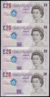 Twenty Pounds Lowther QE2 & Sir Edward Elgar 1999 issues (4) consecutively numbered sets including a Column Sort B386cs (4) serial numbers AL27 379412...