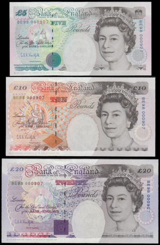Bank of England UK Royal Triplet set C134 in folder, Kentfield &pound;5, &pound;...