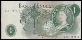 ERROR One Pound Page Britannia reverse B322 series EX04 767970, printed too far to the right and at the left a thin border from top to bottom with a g...