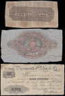 Provincials including uniface trials (3) Dartmouth Bank One Pound 1823 No 1221 reverse red on black FIVE PENCE GR IV ONE pleasant Fine ink annotations...